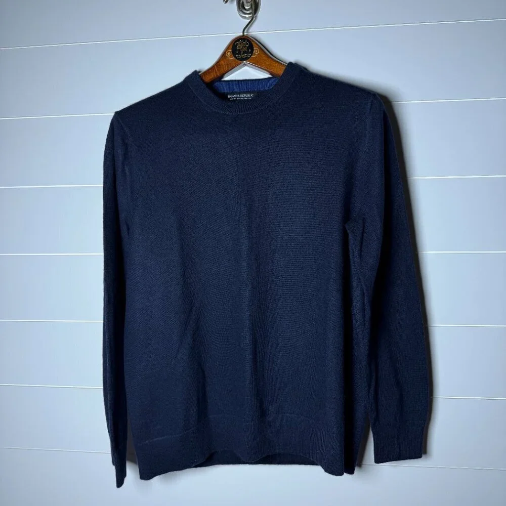 Banana Republic Italian Merino Wool by Baruffa Crew Neck Sweater XL Preppy Navy